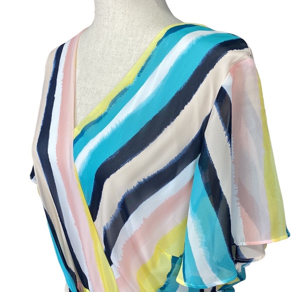 Lane Bryant Watercolor Stripe Tie Waist Midi Dress Size 20 - Picture 2 of 5